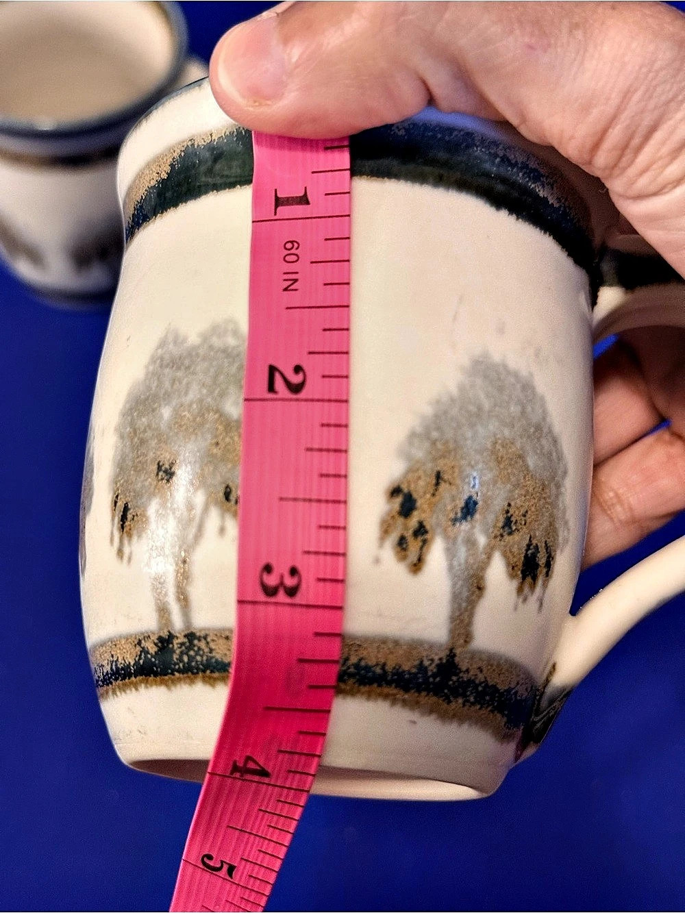 Nancy Bishop Studio Pottery Mug Pair Signed Handmade Landscape Trees - Picture 7 of 10